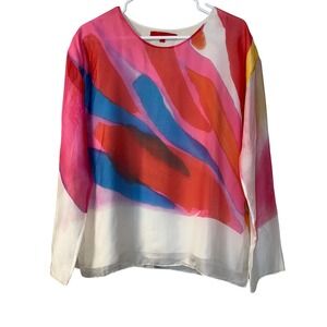 Shamask 100% Silk Watercolor Long Sleeve‎ Pullover Blouse Size 1 Medium